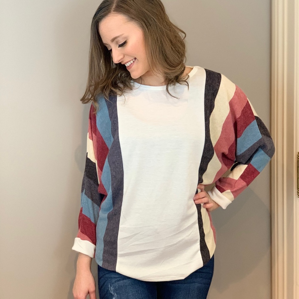 Ivory Striped Dolman Top